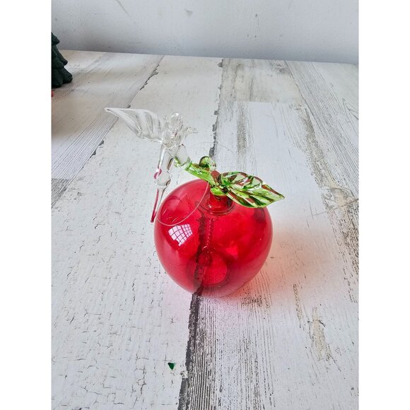Glass Apple hummingbird ornament vintage Xmas tree teacher - Picture 1 of 6
